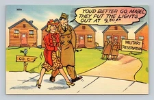 Vintage Linen Military Reservation Comic Postcard Tichnor Bros 1930s