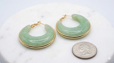 Light Green Marble Resign, Hoop Earrings Chunky Lightweight
