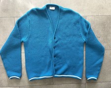 VTG 1960s Sears Cardigan Sweater Acrylic Mod Teal Blue Chain Knit Excellent M