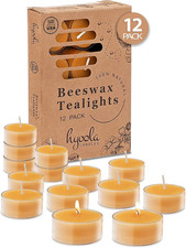 Pure Beeswax Tea Light Candles Unscented Decorative 4 Hour Burn Clear Cup 12