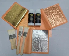 Gold Leaf Kit of Metal Leaf Adhesive 100ml & Metal Leaf Varnish 100ml,Gold Si...