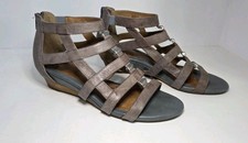 Women Sofft Rio II Wedge Gladiator Sandals Taupe  Gray/blue Silver Details 8M