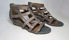 Women Sofft Rio II Wedge Gladiator Sandals Taupe & Gray/blue Silver Details 8M 