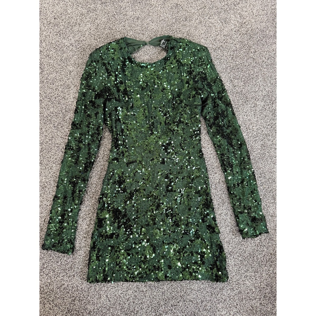 Forever 21 Women's Green Sequin Long Sleeve Party Mini Dress Size S New