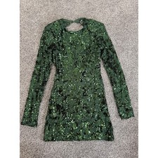 Forever 21 Women's Green Sequin Long Sleeve Party Mini Dress Size S New
