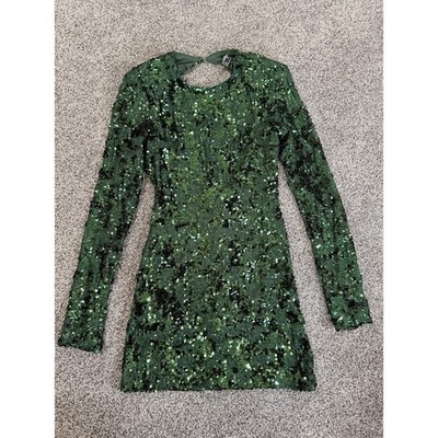 long sleeve green sequin mini dress Forever 21 Women's Party Size S New Disco sequin