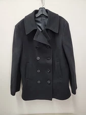 Vintage Black Wool 740 Pea Coat Jacket Mens USA Military