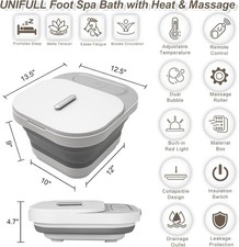 Collapsible Foot Spa Bath Heat Massage Rollers Bubble Temp Control Red Light