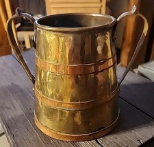 Vintage Copper Banded and Brass Two-Handled Vase Mug 6.5" Tall