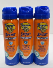 Banana Boat Sport Coolzone (Set of 3) Continuous Spray Sunscreen, SPF 30 1.8OZ