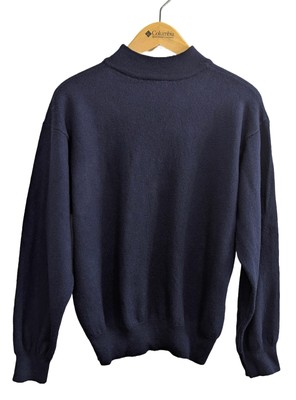Cortina Italy 42X24 100% Merino Wool Mens Pullover Sweater Mock Neck Navy