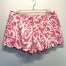 Lilly Pulitzer Shorts Light My Fire Pink White Dragonfly Scallop Hem Buttercup 4