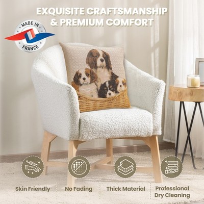 Throw Pillow Cover   King Charles Spaniel Family - Tapestry Cushion 19x19 in New
