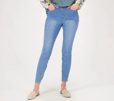 Susan Graver Regular High Waist Pull On Skinny Jean Medium Wash 4 New