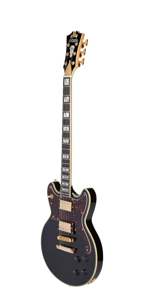 Guitarra Eléctrica D'Angelico Deluxe Brighton Doble Corte Negra Cuerpo Sólido Con Estuche Foto 3 de 4