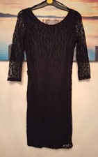 Black Elegant Lace Evening Party Lined Dress with open back Size 10 Euro 38