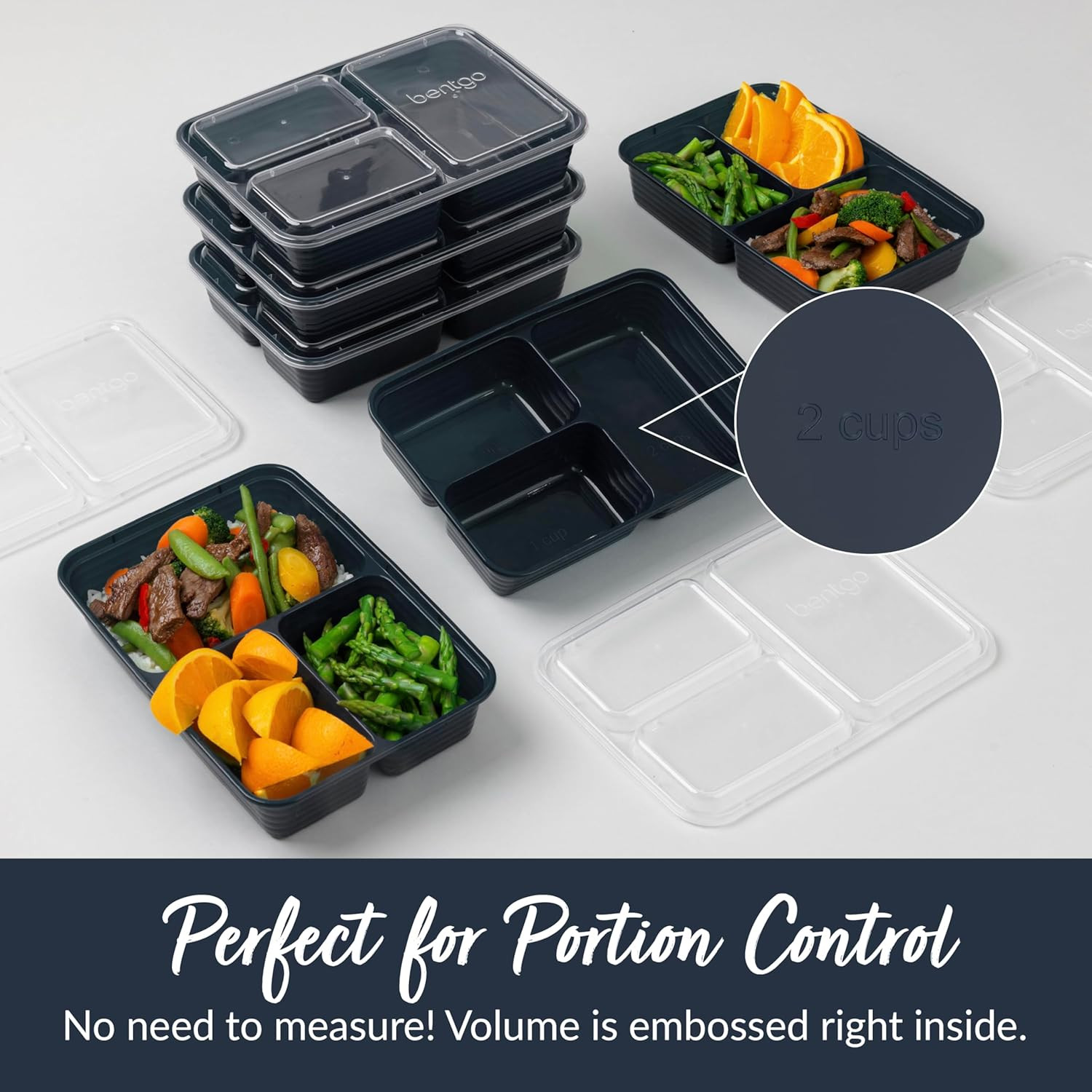Prep - 20-Piece 3-Compartment Reusable Meal Prep Containers with Lids, PFAS & BP