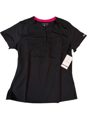 MED COUTURE Touch Button Neck Women's Scrub Top 7479 -Black - SMALL