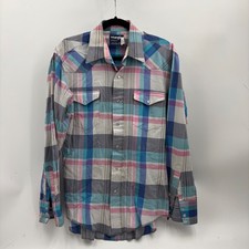 Vintage Wrangler Plaid Pearl Snap Shirt Mens 15.5x34 Medium Cowboy Cut USA Made