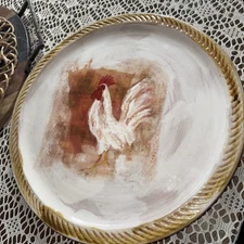PIER 1 Gallo Rooster 16 1/2"  Ceramic Platter Italy Hand Painted Chicken