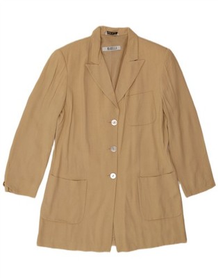 Marella Damen Longline 3 Knöpfe Blazer Jacke UK 12 Medium Beige Viskose CY09