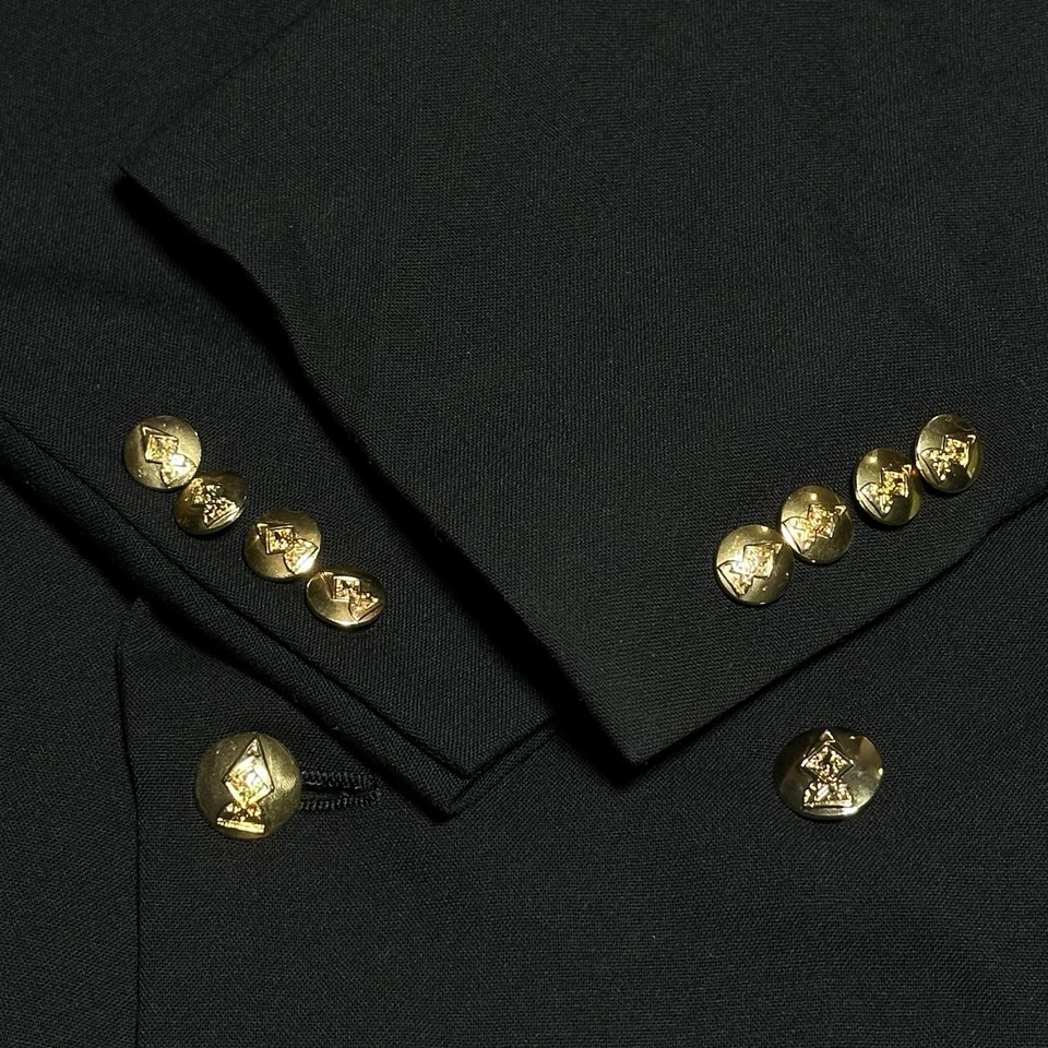 Vintage Austin Reed Blazer Mens 46L Gold Button Double Breasted Black Wool - Image 2 of 4