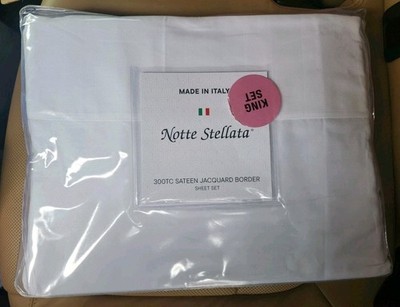 Notte Stellata~ITALY~QUEEN SHEET SET~Cotton Sateen~White~Jacquard Gray detailing