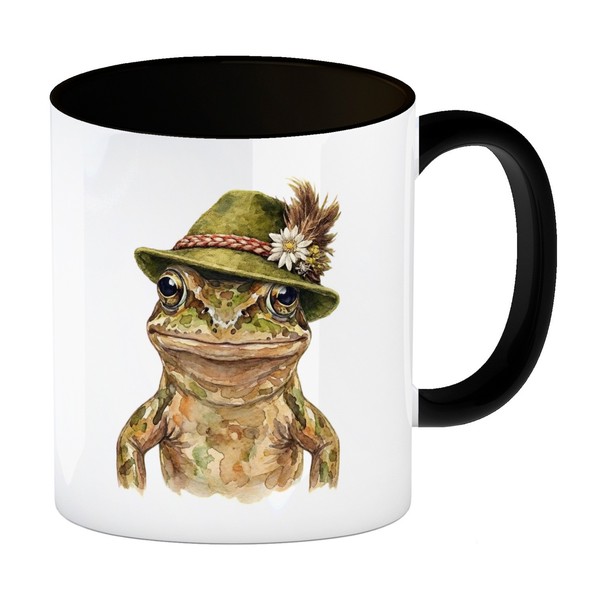 Grasfrosch Mit AlpenläNdischem Trachtenhut Kaffeebecher In Schwarz-image