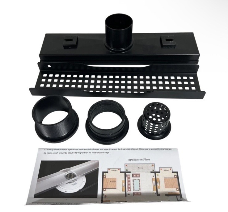 WEBANG 12 Inch Shower Linear Black Drain Rectangular Floor Drain 