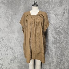 Worn Australia Brown Textured Cotton Tie Back Mini Dress XS Oversized Lagenlook