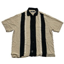 Nat Nast Shirt Mens XL Silk Bowling Stripe Short Sleeve Camp Button Front Poker