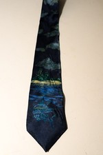 Vintage Silk made in USA blue tie Tropical fish beach scene