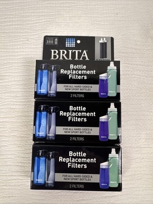 Brita Bottle Filters For Hard-Sided & New Sport Bottles Lot 3 Packs = 6 Filters