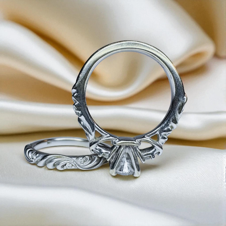 Juego de boda de anillo de diamantes de 1 quilate de oro de 14 quilates "Gossimer" floral de $5375 por ARTCARVED 6,4 g Foto 4 de 4