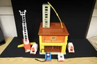 Vintage Fisher Price Fire Station #928 Little People w/ vehicles & people & dog