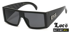 LOCS 91160 Black Sunglasses  Cholo OG Designer FLAT TOP Gangster Stunner Shades