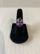 Vintage 925 Sterling Silver Light  Dark Pear Shaped Amethyst Ring Size 8