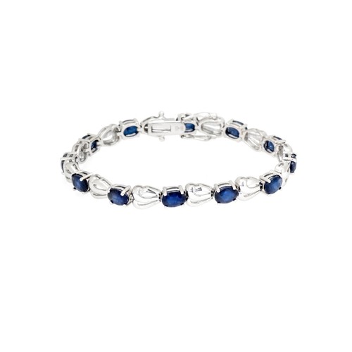 Bracciale Tennis Zaffiro Blu Naturale Taglio Ovale Argento Sterling Platino Over - Foto 3 di 3