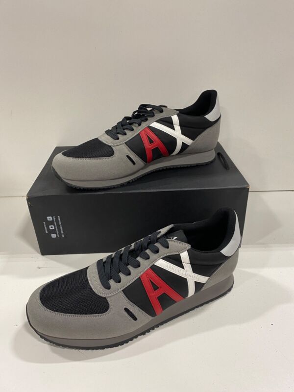 Armani Exchange Men’s Size 13 Low Top Retro Trainers Shoes Black Gray White Red