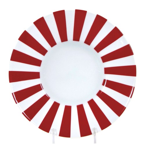 Crate & Barrel PEPPERMINT STRIPE 8.25" Salad Dessert Plate Red White Christmas