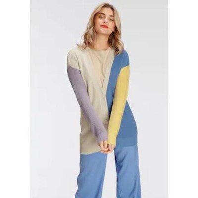 AJC Cardigan Blau-Gelb Jacke V-Ausschnitt Knöpfe Damen - Gr. 36 - UVP 52,99 