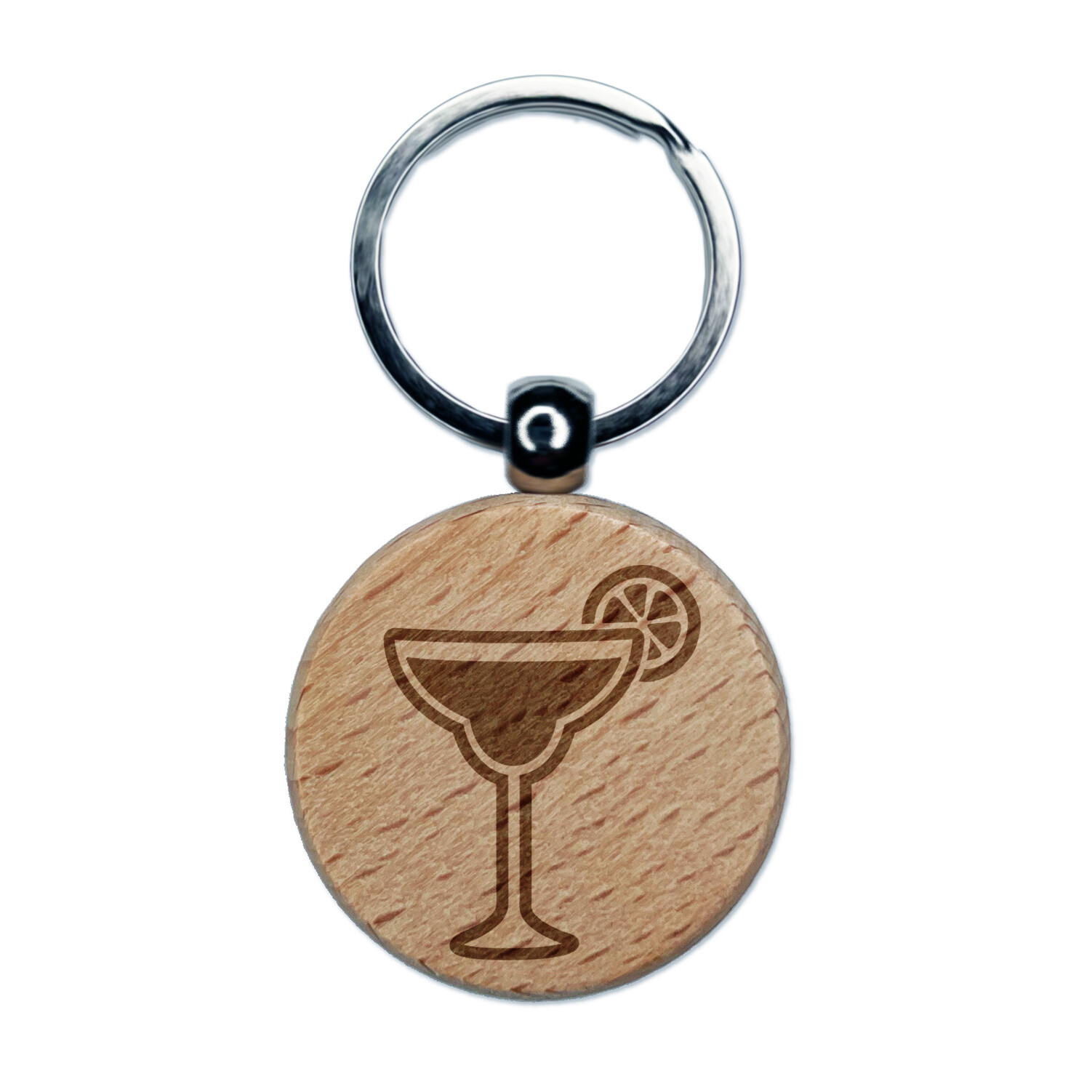 Margarita Cocktail with Lime Engraved Wood Round Keychain Tag Charm