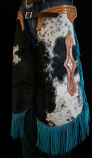 Custom Made Leather Chinks/Hair On Cowhide/Turquoise Chaps/Made In USA