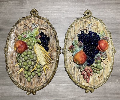 RARE Antique Bernard Bloch Majolica Fruit Plaque 19th Century A Pair READ Please