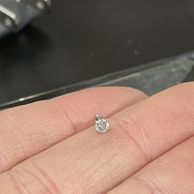 Real 0.05Ct Diamond Nose Stud Screw Ring Piercing Pin 18 Gauge In 14K White Gold