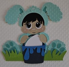 Easter Bunny Boy 2 Sitting Black Hair. Scrapbook, Card Making Paper Piecing
