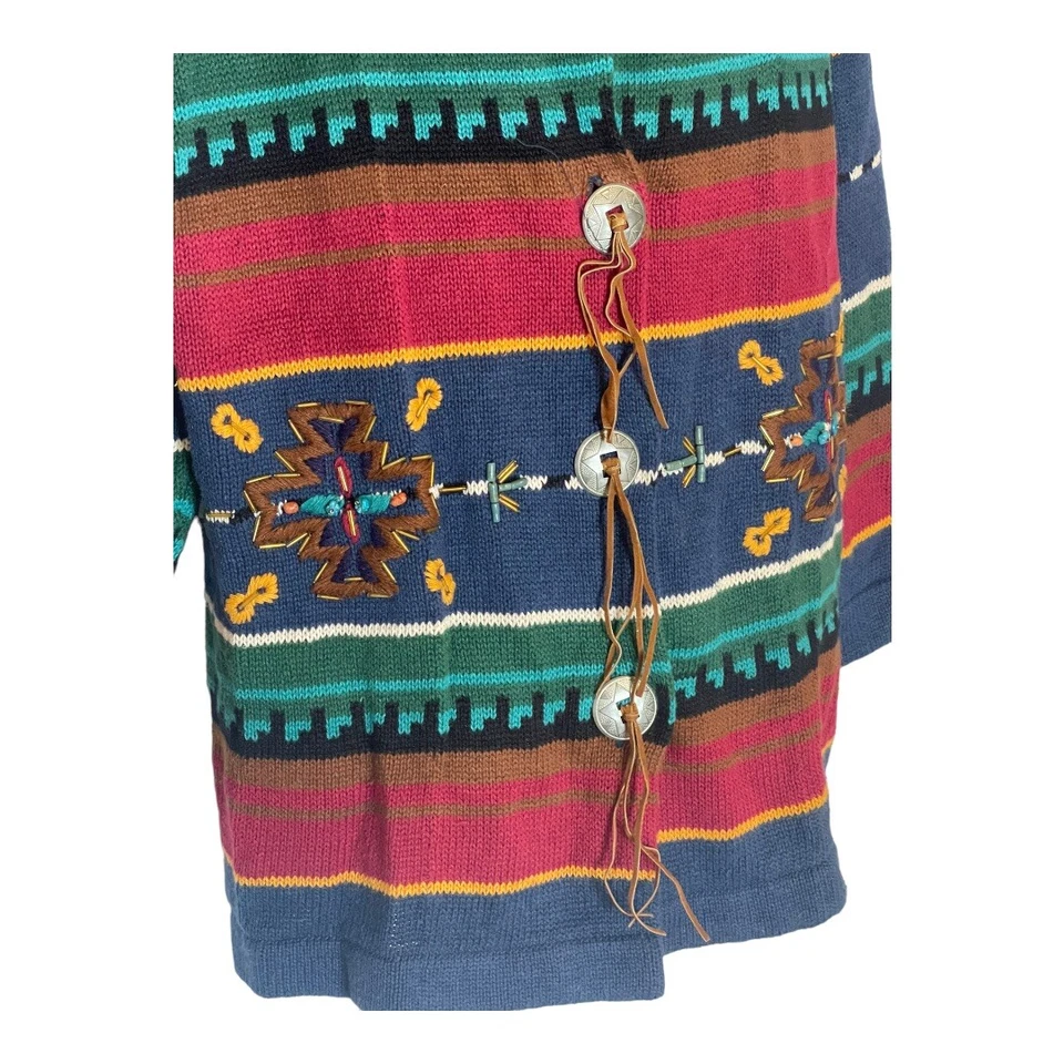 Кардиган Carole Little Aztec Southwestern Conchos вышитый бисером свитер M P - Изображение 3 из 4