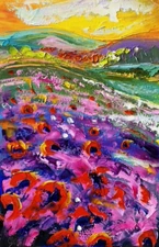 Oil Painting National Park Original Art Landscape Painting Floral 3D Poppy