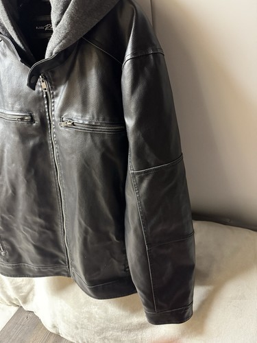 BLACK RIVET MEN’S XXL BLACK REMOVABLE HOOD MOTO GRUNGE POLYVINYL LEATHER JACKET - Picture 2 of 8