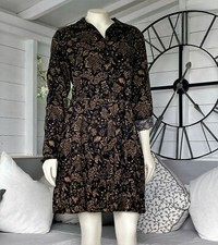 Fat Face Charlie Black & Tan Floral Shirt Short Dress 14 Belted